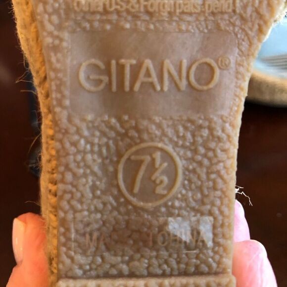 GITANO - NWT - L Sz 7.5 Lt. Blue Canvas Espadrilles. Jute-Wrapped 4” Heels CUTE - Picture 5 of 16